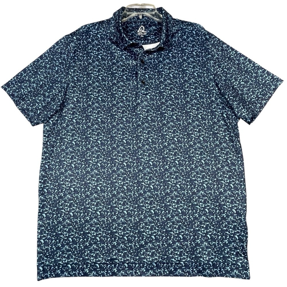 Deolax Marbled Pattern Blue Black Camo Golf Performance Athleisure Polo Shirt XL